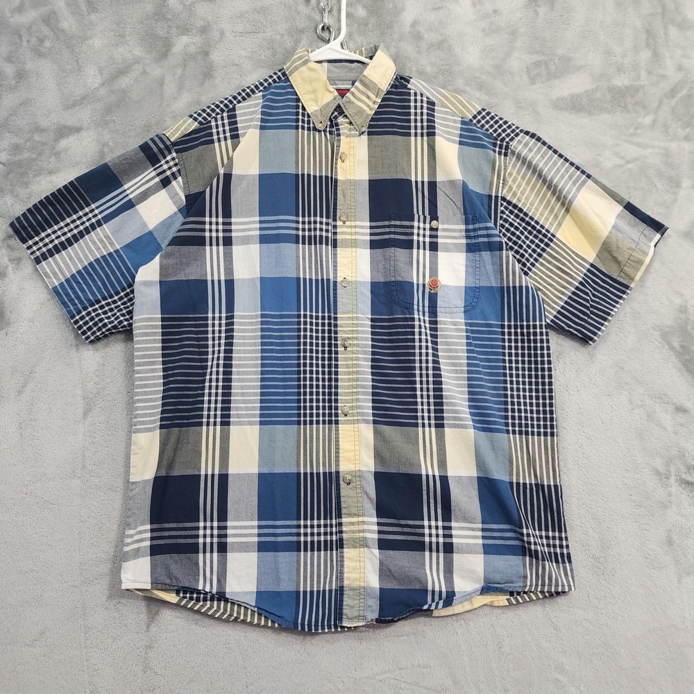 Vintage Twenty X Shirt Mens 2XL Blue Plaid Button Front Short Sleeve Pocket‎